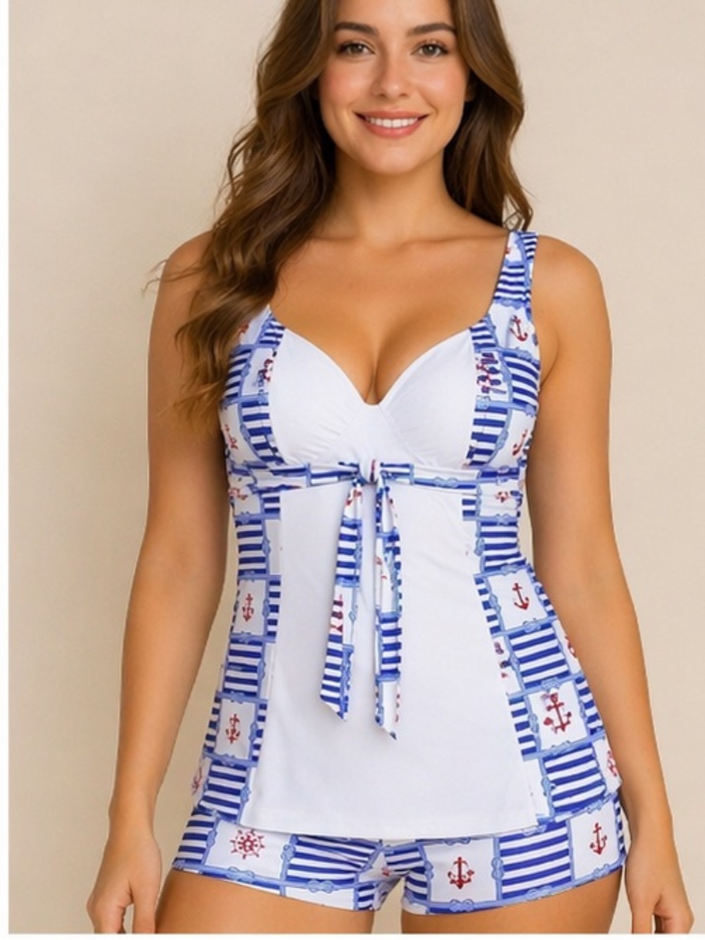 Nautical Blue & White Tankini Set with Anchors